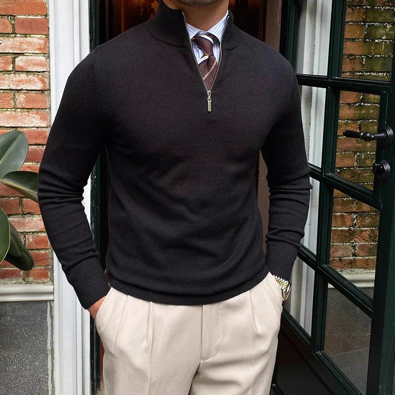 Men's half-zip knit sweater for smart casual autumn & winter style. Warm long-sleeve pullover for men.