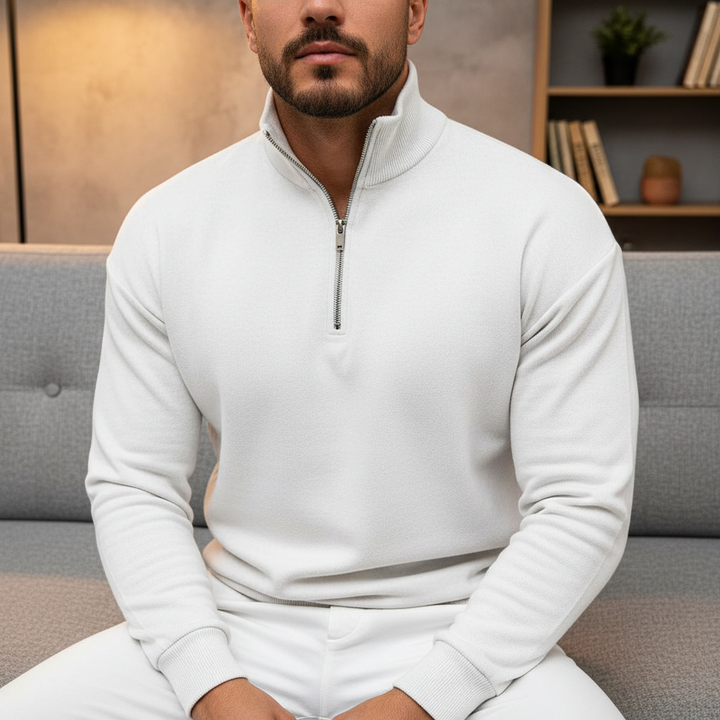 Men's half-zip knitted pullover sweater in a soft cotton blend for casual winter fashion
