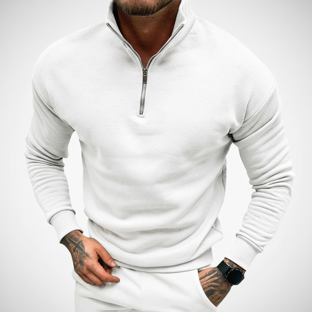 Stylish menswear half-zip pullover sweater, perfect for comfort and warmth