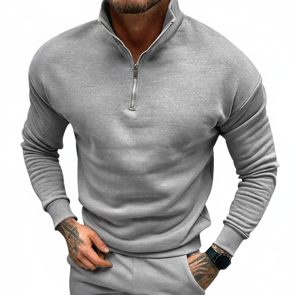 Men's cotton blend half-zip sweater, ideal for layering in cold weather
