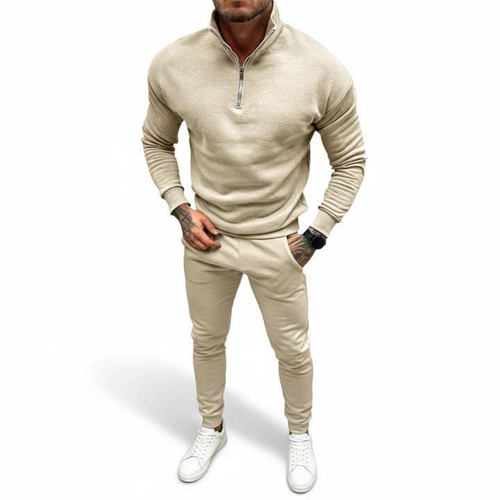 Warm and comfortable men's half-zip pullover sweater, a staple for casual winter outfits