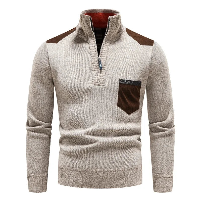 Men's half-zip pullover sweater, a warm long-sleeve knit for casual fall & winter fashion.