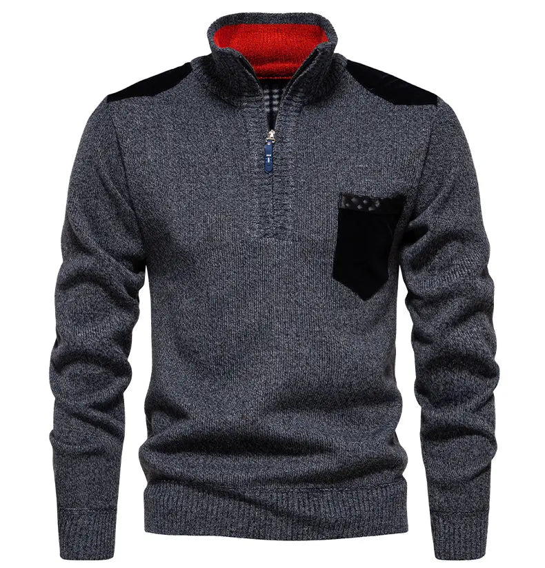 Warm men's knit half-zip sweater for fall & winter. A cozy, long-sleeve pullover for casual style.