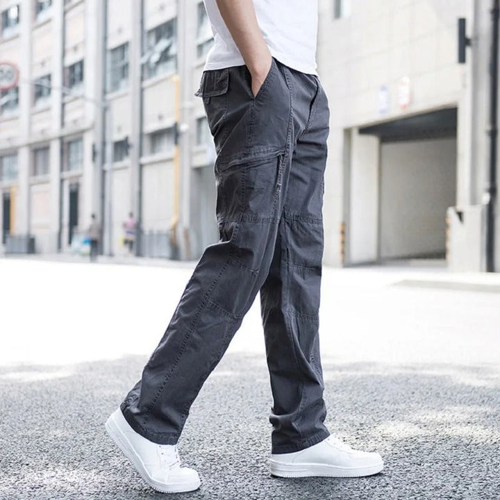 Reinforced stitching on durable Hampton men's cargo pants for long-lasting utility style.