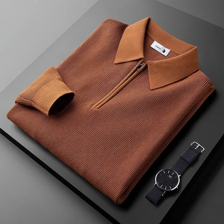 Men's Hampton quarter-zip long sleeve shirt in classic style, ideal for everyday wear & comfort.