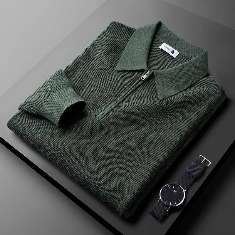 Tailored fit men's Hampton quarter-zip long sleeve shirt with a comfortable textured top.