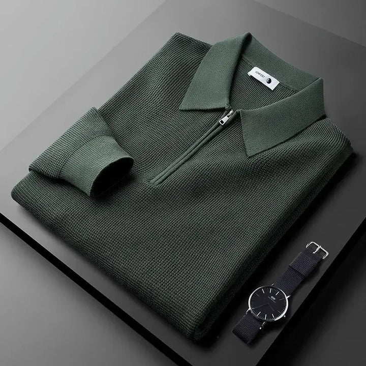 Tailored fit men's Hampton quarter-zip long sleeve shirt with a comfortable textured top.