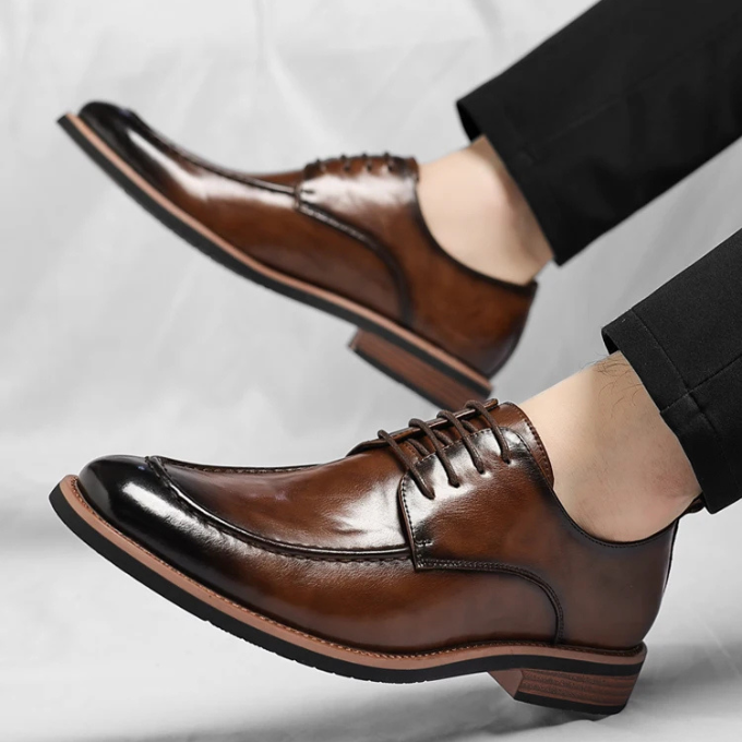 Comfortable men's hand-burnished Oxford dress shoes with a classic lace-up design for stylish men.