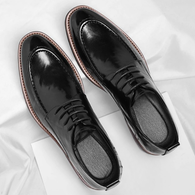 Elegant men's hand-burnished leather Oxford dress shoes, offering a sophisticated & polished look.