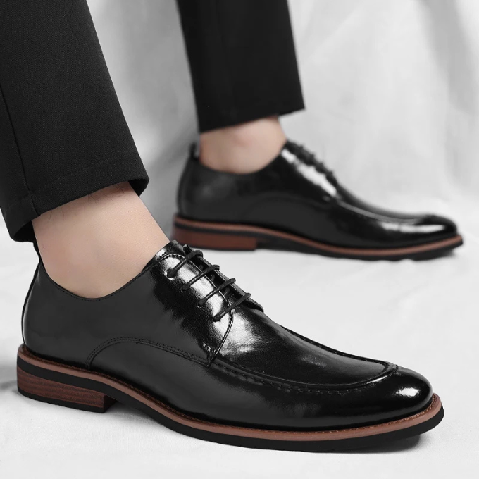 Hand-burnished men's Oxford dress shoes; durable, comfortable & stylish for modern business attire.
