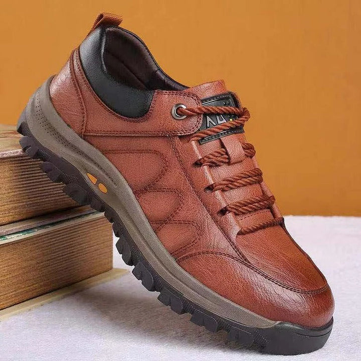 Men's hand-stitched casual shoes with strong arch support & non-slip grip for comfortable everyday walking.