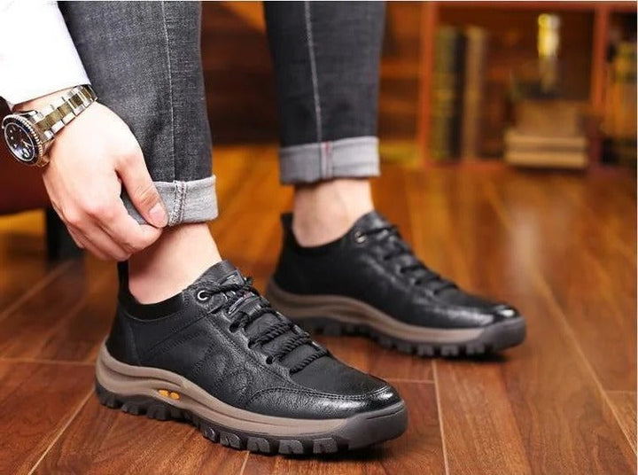 Versatile men's casual shoes, hand-stitched, featuring arch support & durable non-slip sole for comfort.