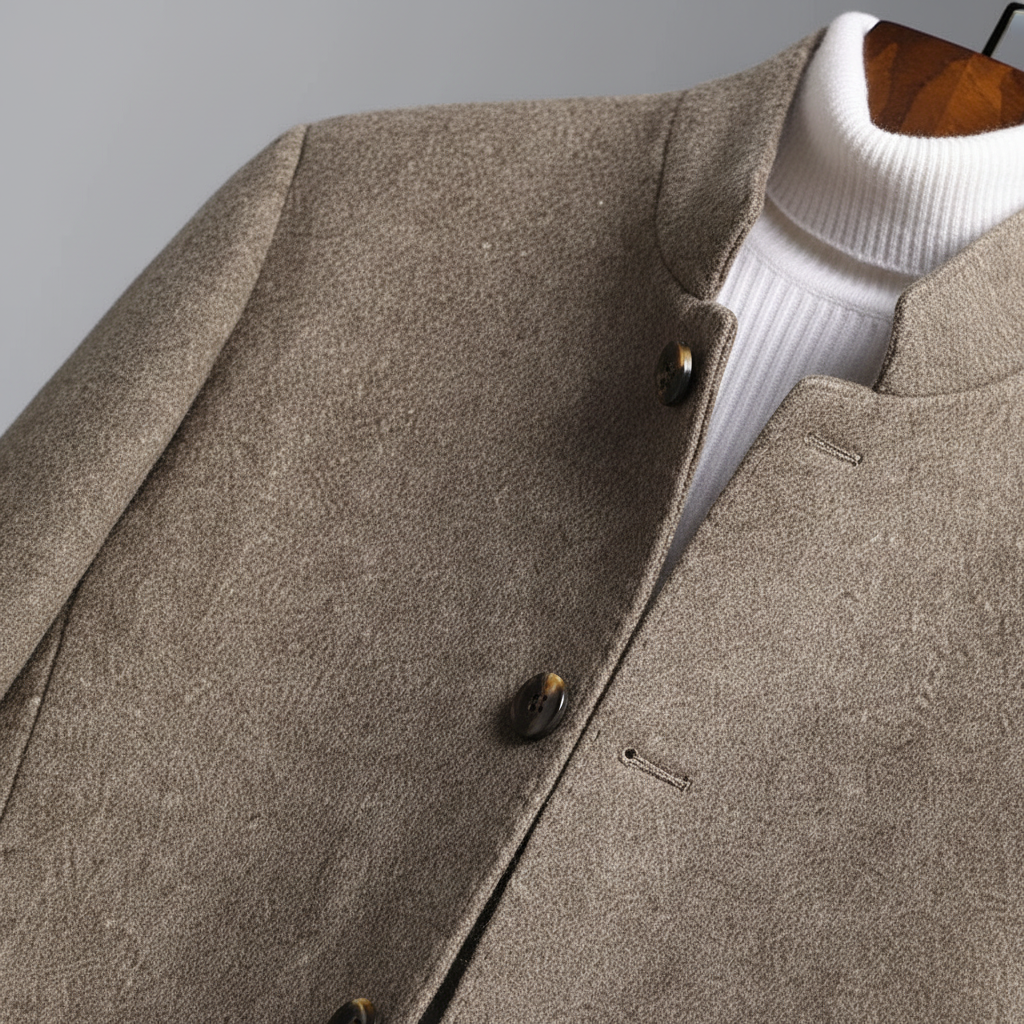 Men's elegant wool-cashmere outerwear coat, side profile, suitable for autumn and winter
