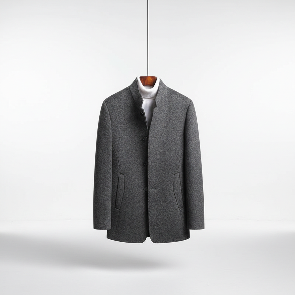 Stylish man wearing handcrafted wool-cashmere coat, ideal for autumn and winter fashion