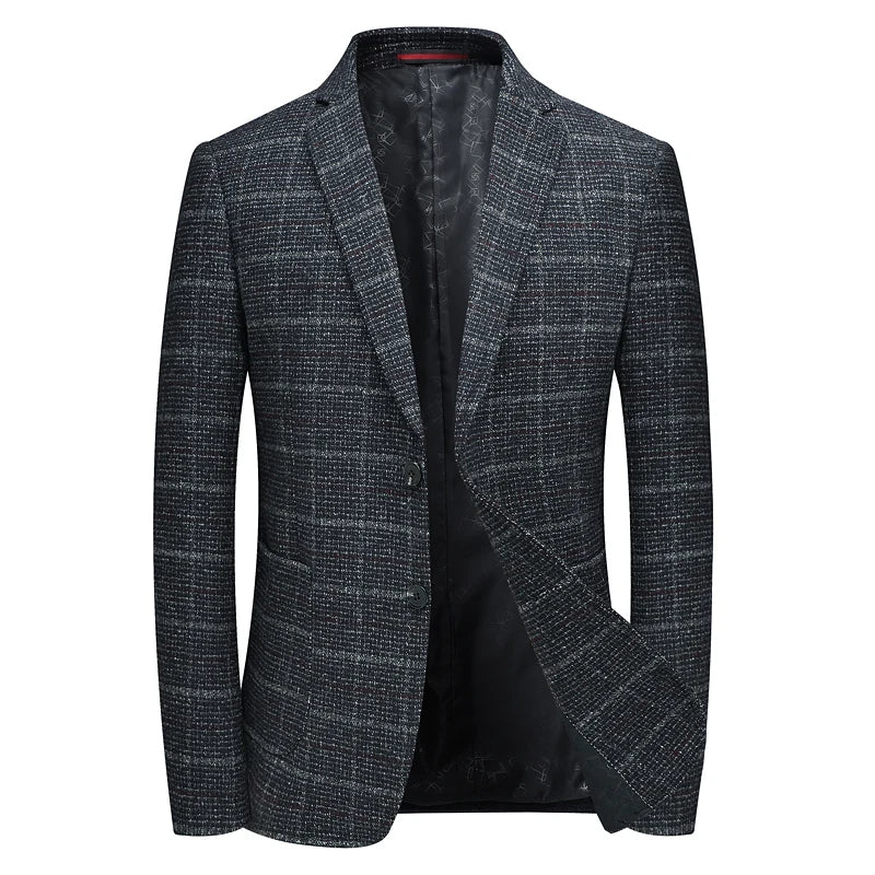 Slim fit navy blue Harrington blazer for men, combining sharp style with contemporary elegance.