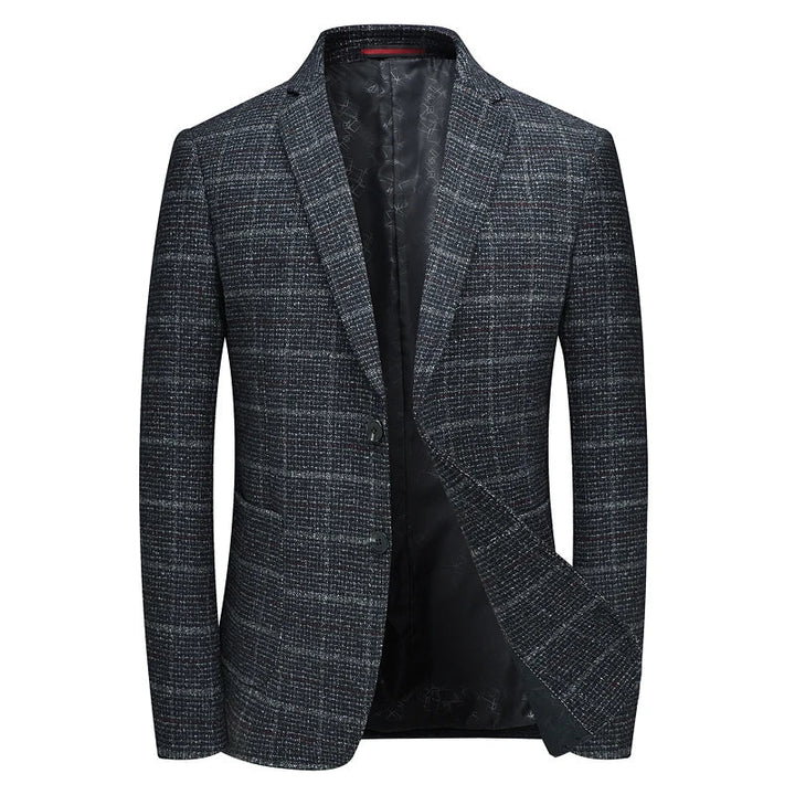 Slim fit navy blue Harrington blazer for men, combining sharp style with contemporary elegance.