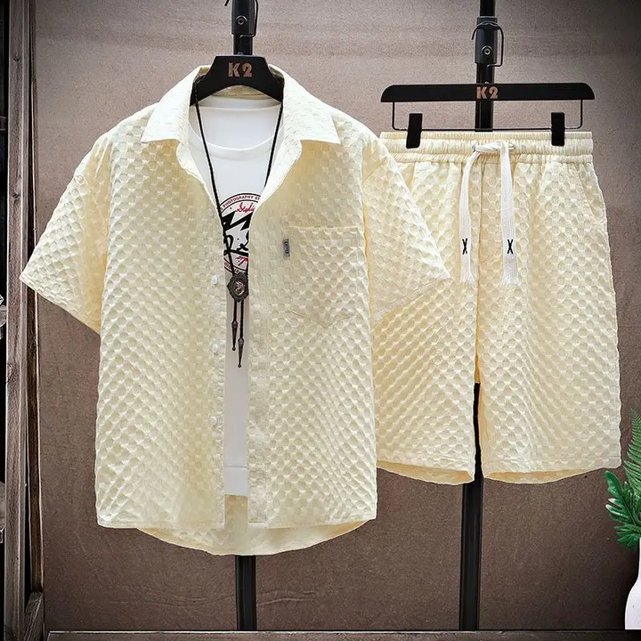 Stylish men's Havana relaxed fit two-piece set, perfect for summer vacation, beach trips, or casual outings.