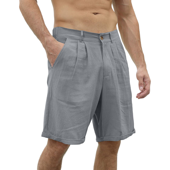 Close-up of men's casual lounge shorts fabric, showing details of stretch and texture