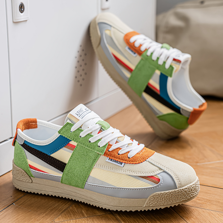 Hensen retro track sneakers for men, vibrant 80s style, athletic casual footwear.