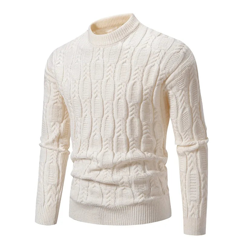 Men's heritage cable-knit sweater, a classic winter long-sleeve knitwear piece for timeless style & comfort.