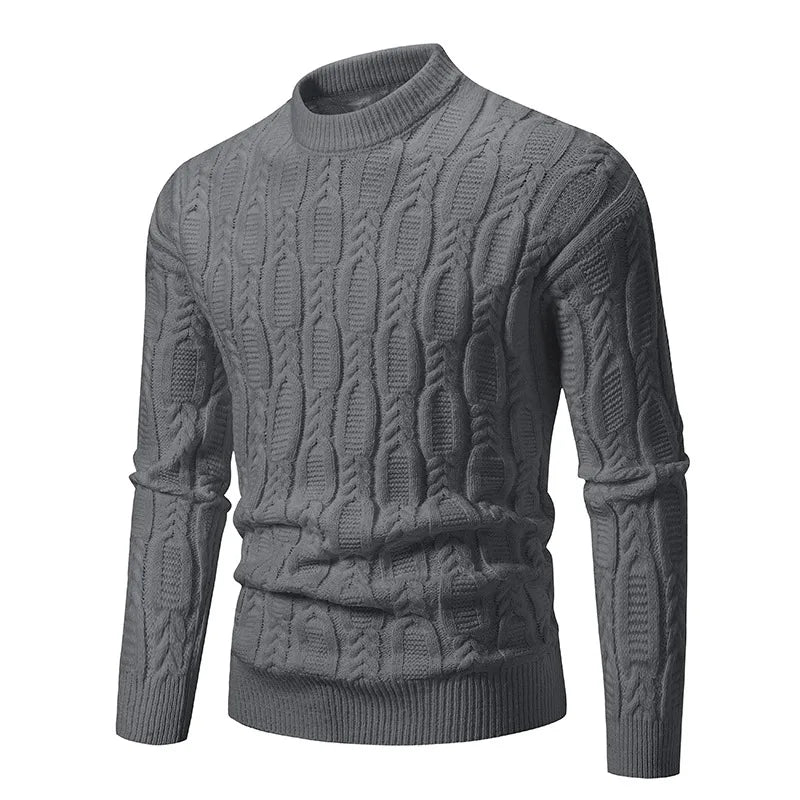 Sophisticated men's heritage cable-knit sweater, blending classic style with ultimate comfort for winter wear.