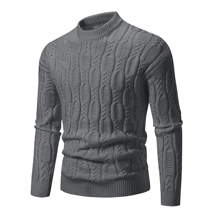 Sophisticated men's heritage cable-knit sweater, blending classic style with ultimate comfort for winter wear.