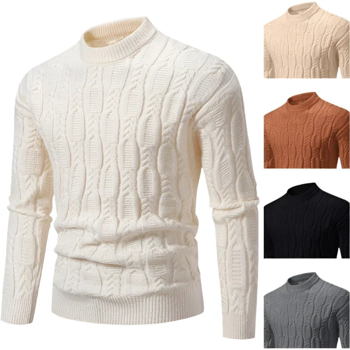 Men's premium cable knit sweater in a heritage design, offering comfortable long-sleeve winter knitwear.