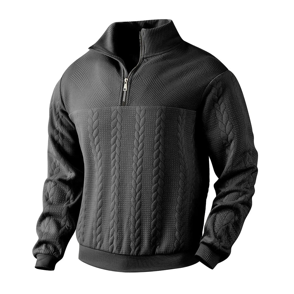 Versatile men's heritage style half-zip sweater, great for fall clothing, winter fashion, and layering.