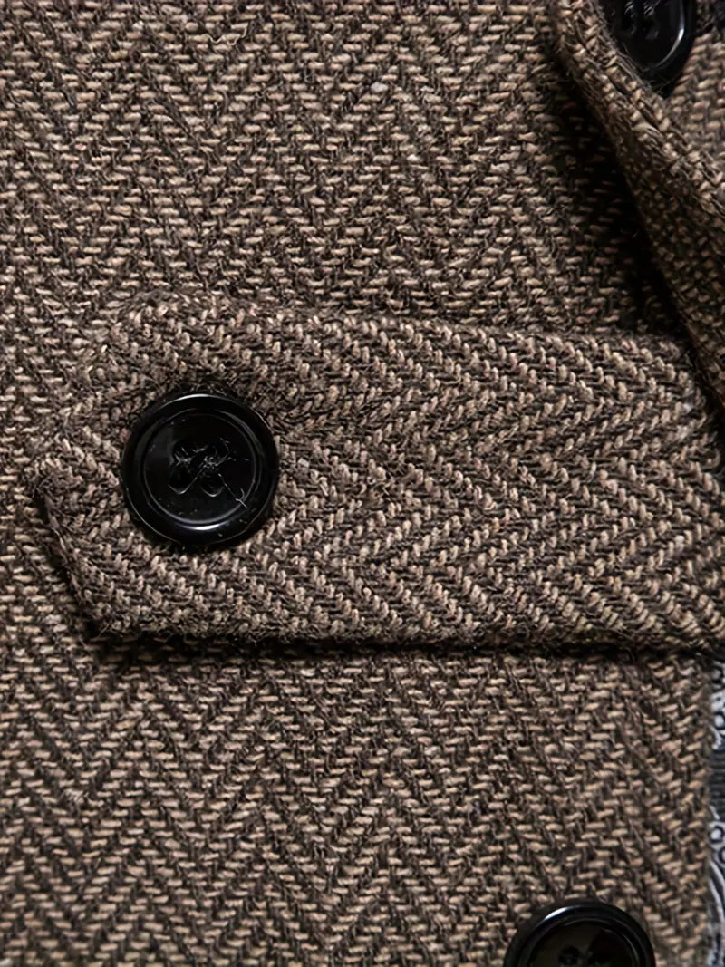 Classic herringbone blazer for men, offering a refined and sophisticated smart casual look.