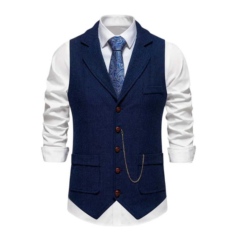 Classic men's waistcoat featuring a sophisticated herringbone design, perfect for formal or casual wear.