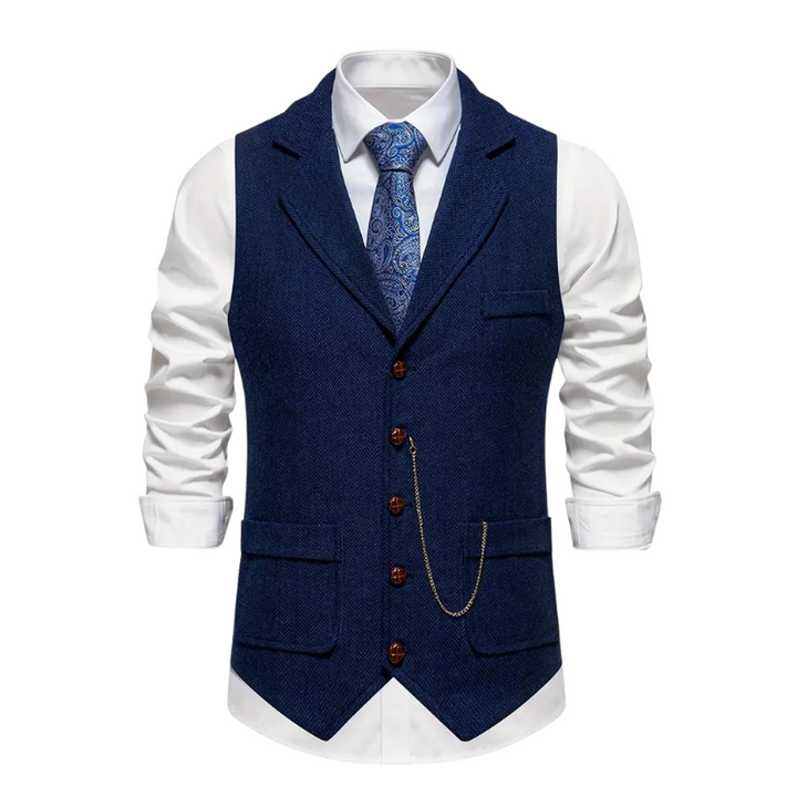 Classic men's waistcoat featuring a sophisticated herringbone design, perfect for formal or casual wear.