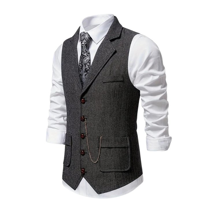 Timeless men's vest with a refined herringbone pattern, ideal for enhancing any outfit.