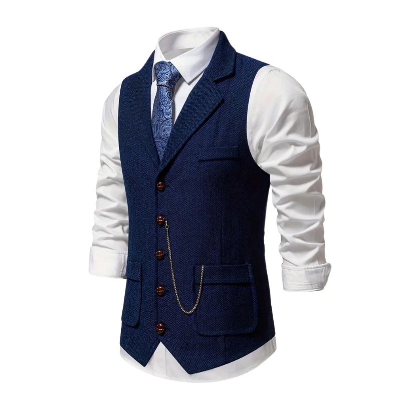 Stylish men's herringbone waistcoat, a perfect layering piece for elegant and smart casual looks.