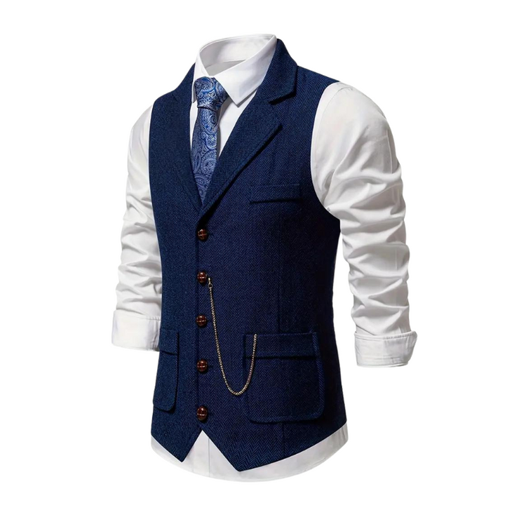 Stylish men's herringbone waistcoat, a perfect layering piece for elegant and smart casual looks.