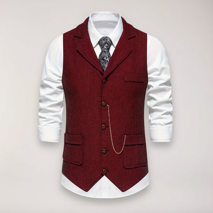 Stylish men's herringbone waistcoat, a classic fit dress vest for timeless formal wear & elegant wedding attire.
