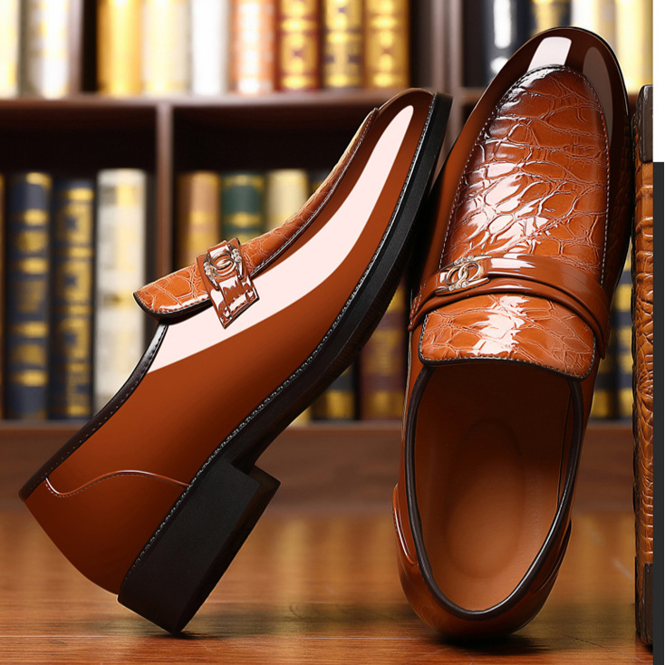 Men's high-shine slip-on loafers, stylish dress shoes for business and formal events, luxury look.