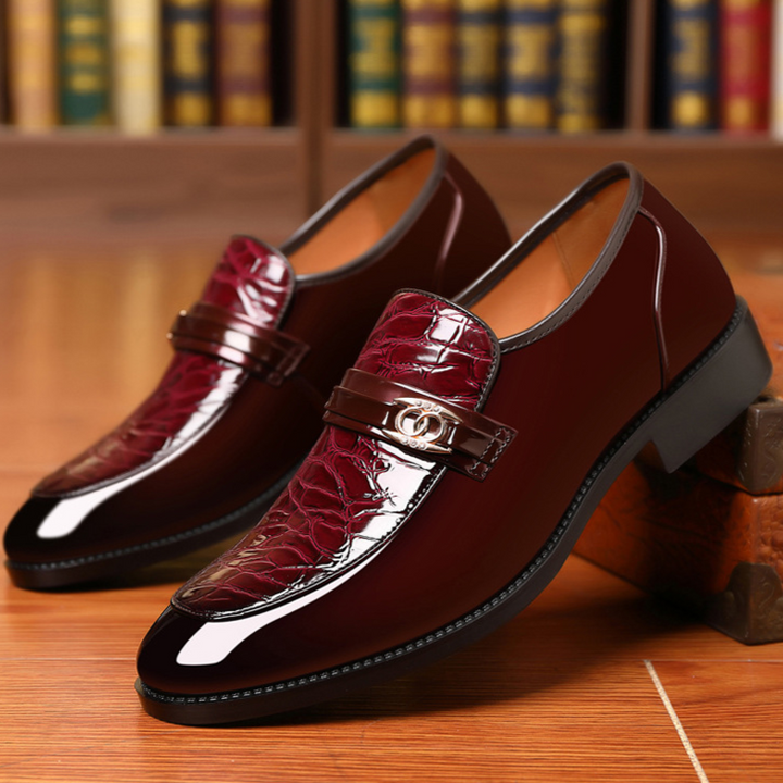 Luxury men's high-shine slip-on loafers, perfect for adding elegance to any formal or casual outfit.