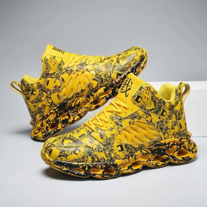 Pair of men's high-top fashion sneakers, designed for orthopedic comfort and versatile casual styling.
