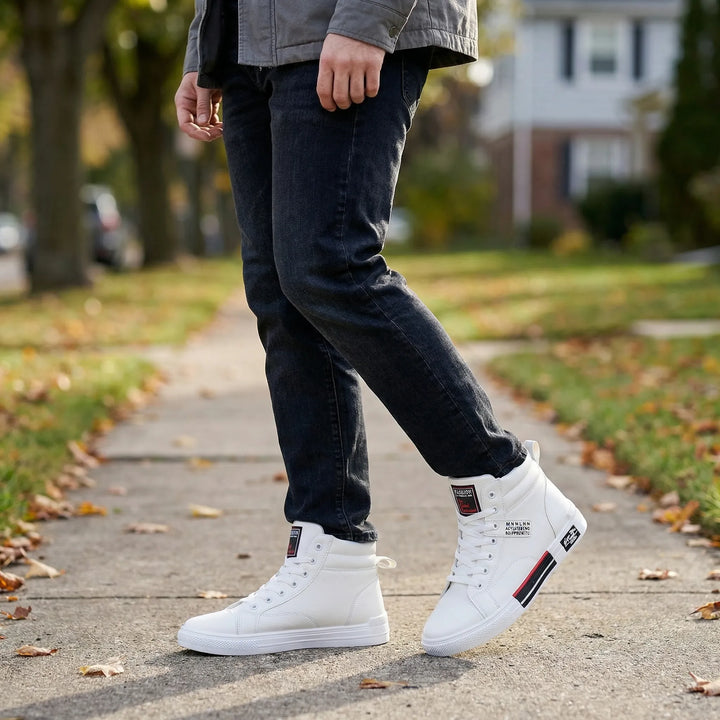 Men's high-top sneaker with adjustable lace-up closure. Ideal for casual street style & everyday comfort.