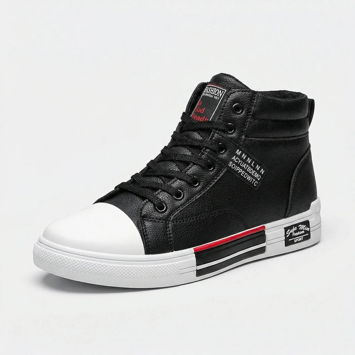 Stylish men's high-top sneakers with adjustable lace-up. Casual footwear for street style, comfort & everyday fashion.