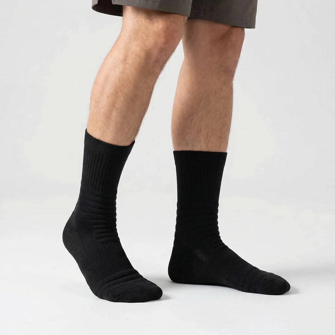 Men's high-tube sports compression socks, 3-pack, designed for running, gym workouts & recovery.