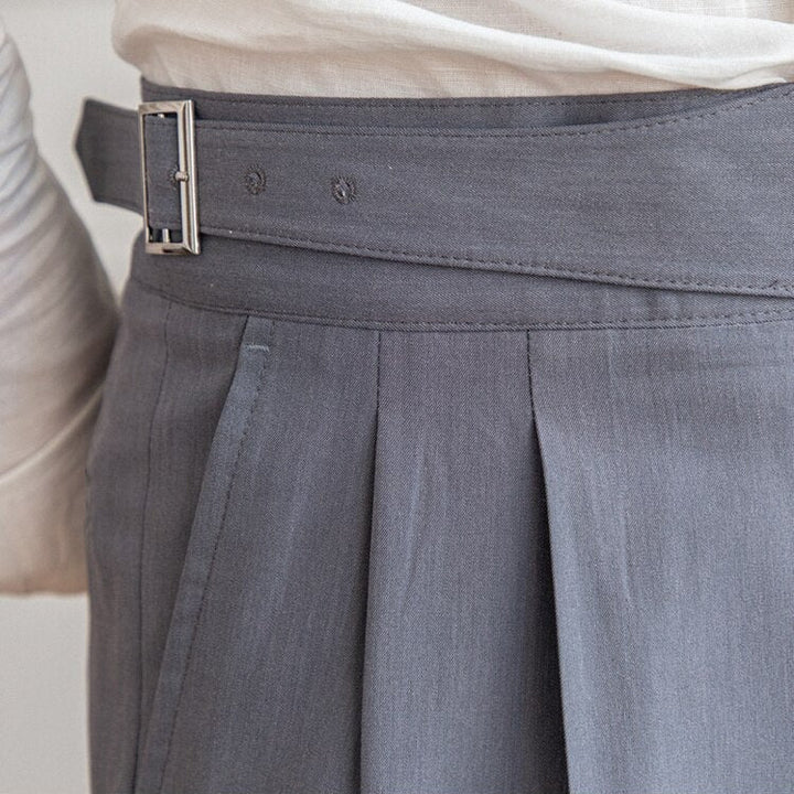 Men's dress pants, high waist Gurkha design, straight leg for a professional appearance.