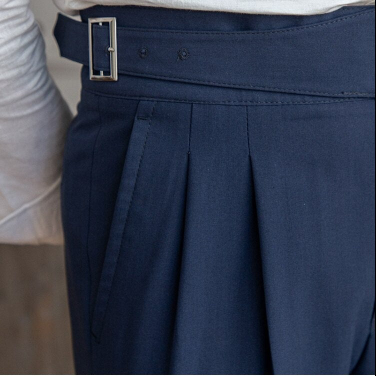 Versatile Men's high-waist Gurkha trousers in a neutral color, suitable for various styles.
