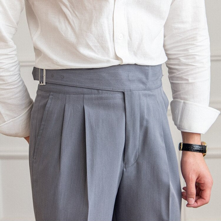 Classic men's high-waist Gurkha trousers, straight leg, perfect for business attire.