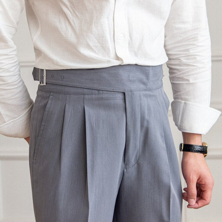 Classic men's high-waist Gurkha trousers, straight leg, perfect for business attire.