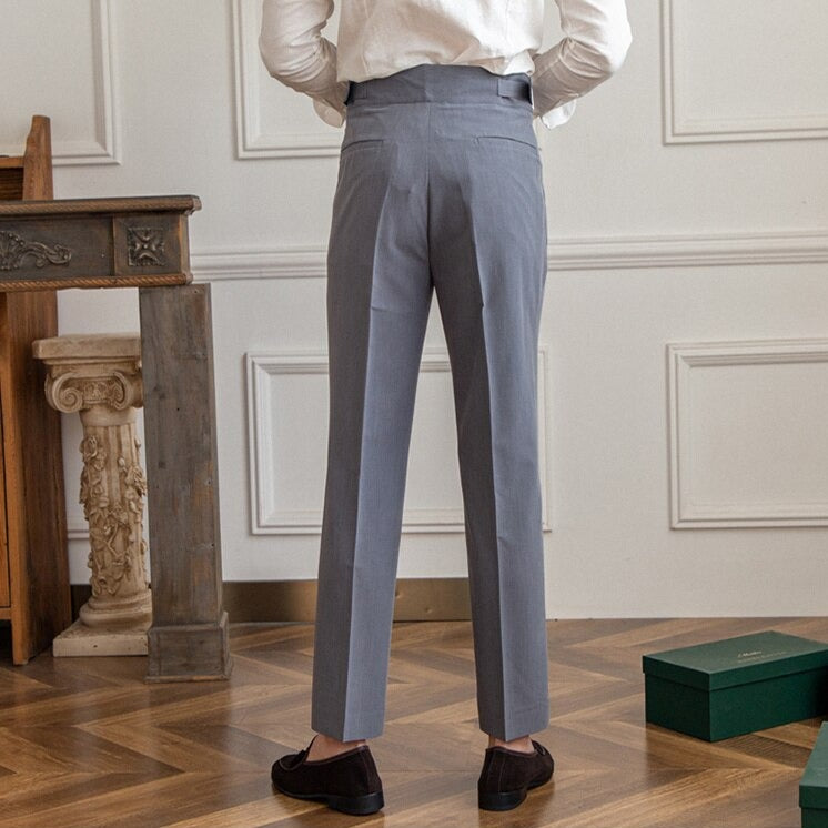 Men's formal high-waist Gurkha trousers, ideal for office or formal events, full length.
