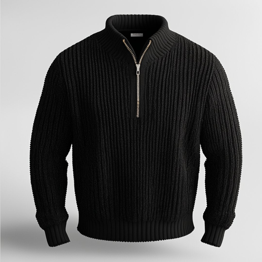 Versatile men's long-sleeve quarter-zip pullover sweater, ideal for casual wear or smart layering in fall.