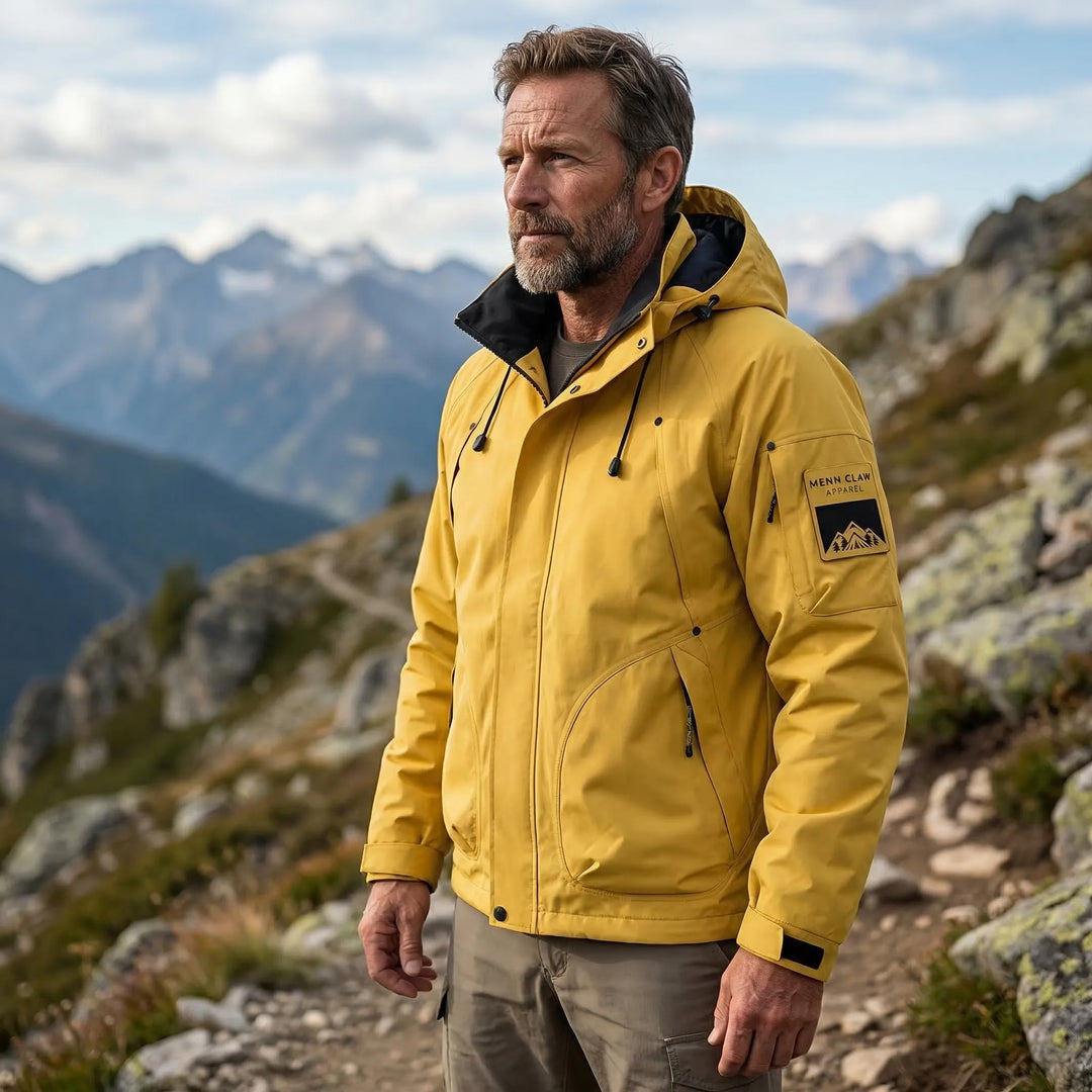 Men's hooded softshell windbreaker jacket, ideal for outdoor activities, lightweight & water-resistant.