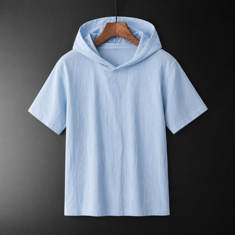 Men's Hudson short-sleeve hoodie, relaxed fit for everyday casual comfort. Perfect pullover summer shirt.