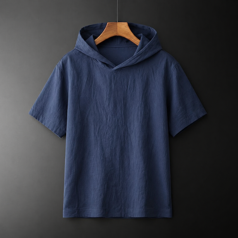 Casual men's Hudson short-sleeve hoodie. Comfortable, relaxed fit pullover for everyday summer wear.